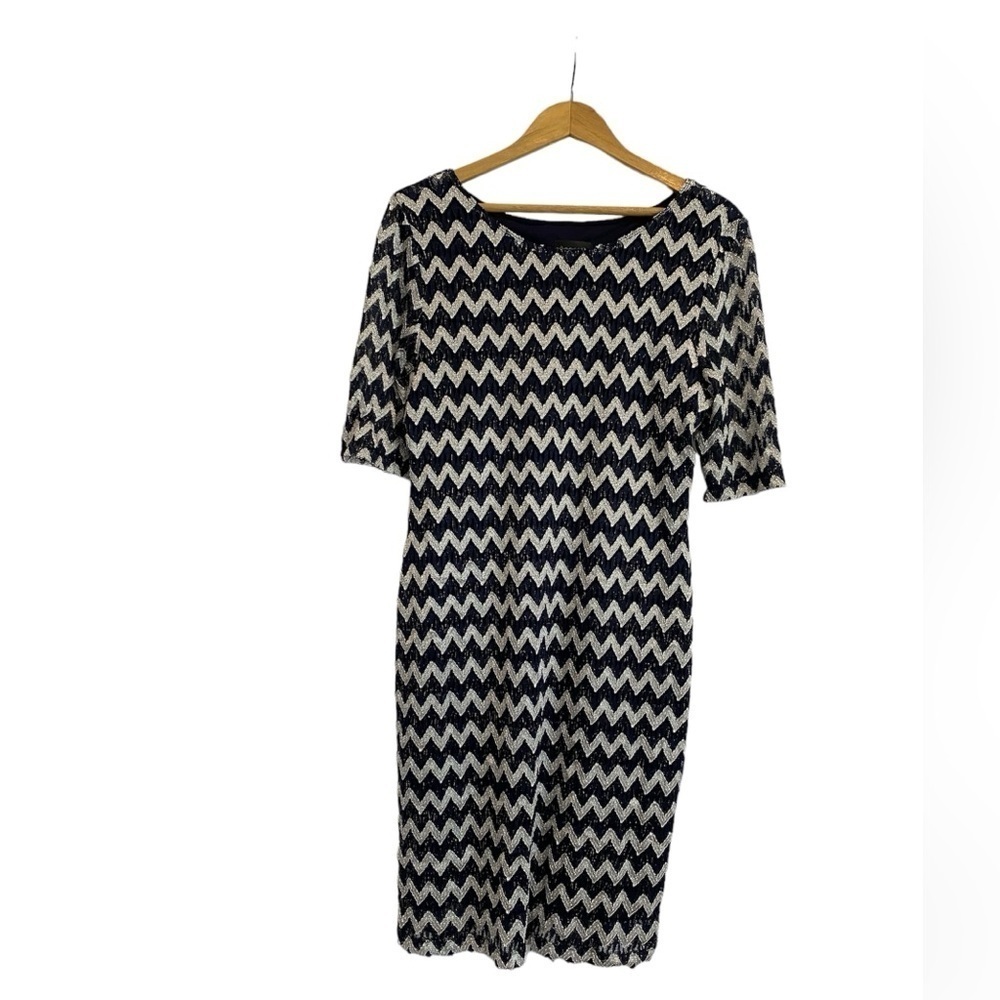 Connected Apparel size 16 black/silver shimmer chevron pattern dress